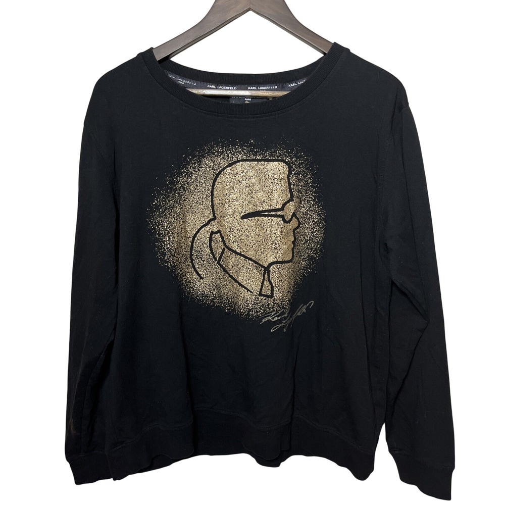 Karl Lagerfeld Paris Gold Glitter Face Top Long Sleeve Large Jersey‎ Knit
